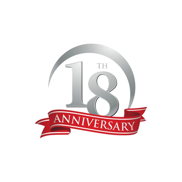 18th anniversary ring logo red ribbon — Stock Vector