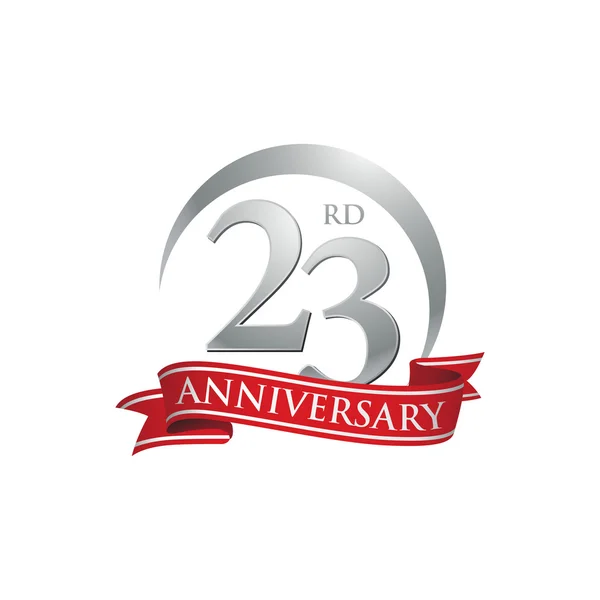 23e verjaardag ring logo rood lint — Stockvector