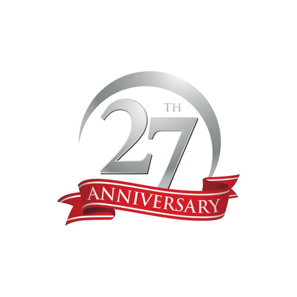 27 anniversario anello logo nastro rosso — Vettoriale Stock
