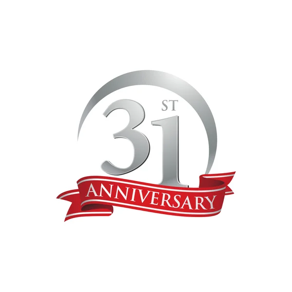 31e verjaardag ring logo rood lint — Stockvector