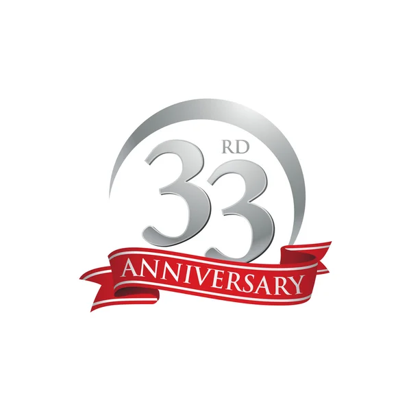 33. rocznica pierścień logo czerwoną wstążką — Wektor stockowy