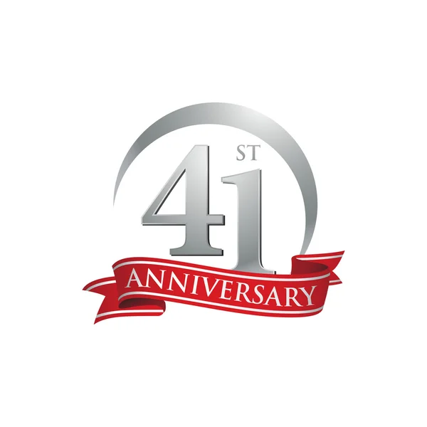 Ruban rouge logo bague 41e anniversaire — Image vectorielle