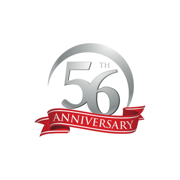 56th anniversary ring logo red ribbon — Stock Vector