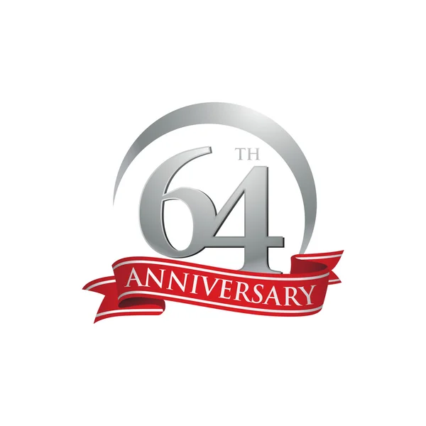 64esimo anniversario anello logo nastro rosso — Vettoriale Stock