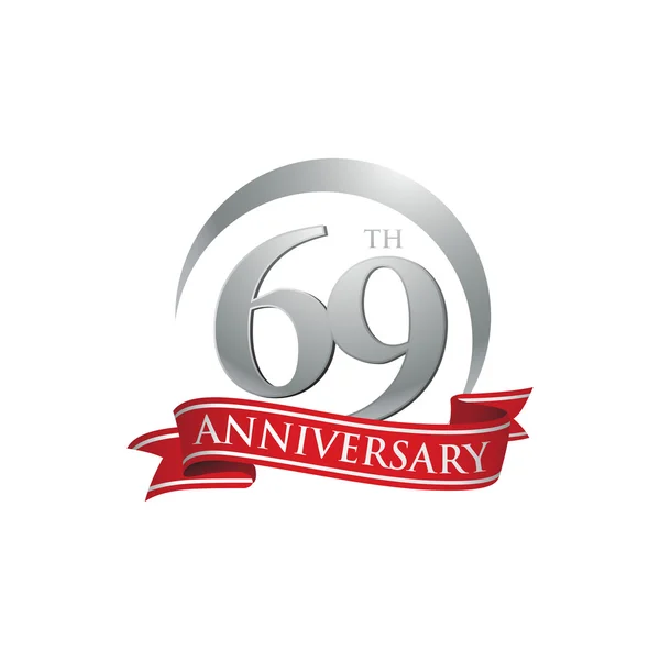 69esimo anniversario anello logo nastro rosso — Vettoriale Stock