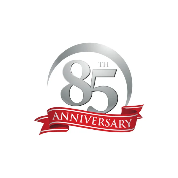 85e anniversaire bague logo ruban rouge — Image vectorielle