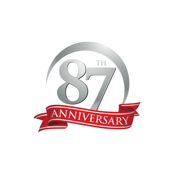 Bague 87e anniversaire logo ruban rouge — Image vectorielle