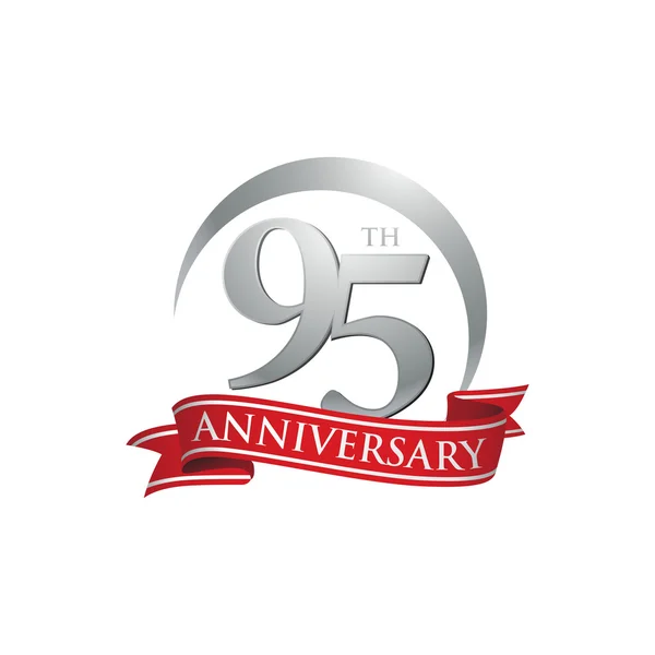 95e anniversaire bague logo ruban rouge — Image vectorielle