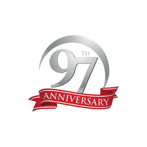 Ruban rouge logo bague 97e anniversaire — Image vectorielle