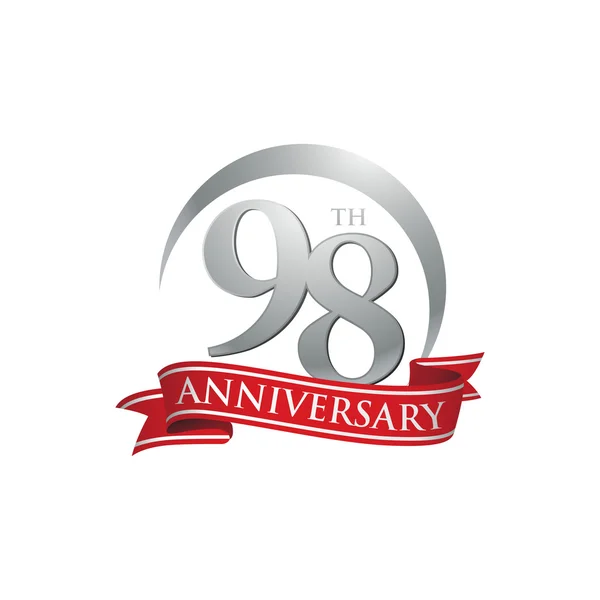 Bague 98e anniversaire logo ruban rouge — Image vectorielle