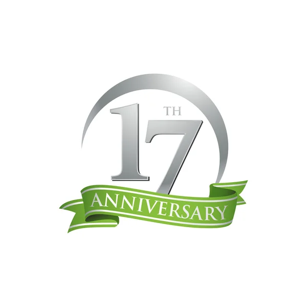 17 výročí prsten logo zelená stuha — Stockový vektor