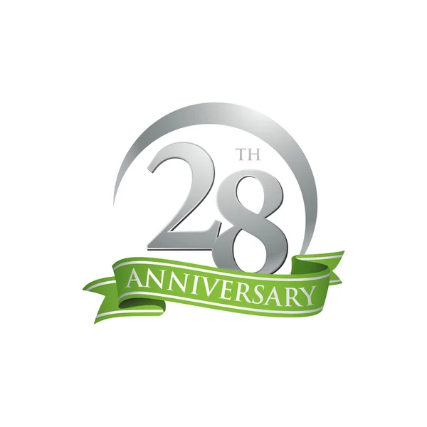 28η επέτειος δαχτυλίδι πράσινο λογότυπο κορδέλα — Διανυσματικό Αρχείο