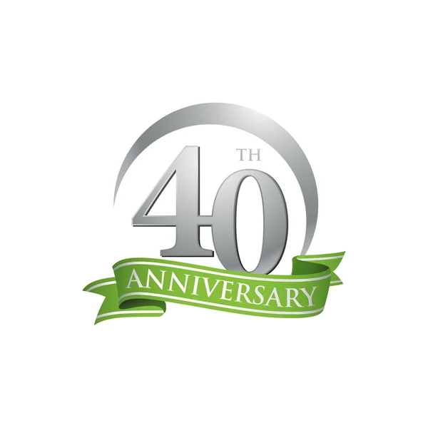 40 anniversario anello logo nastro verde — Vettoriale Stock