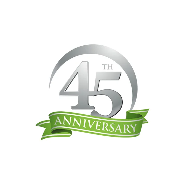 45th anniversary ring logo green ribbon — Stock Vector