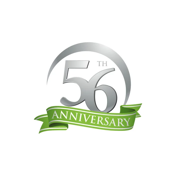 56 anniversario anello logo nastro verde — Vettoriale Stock