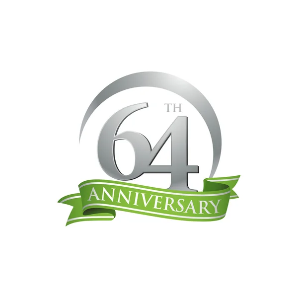 64. Jahrestag Ring Logo grünes Band — Stockvektor