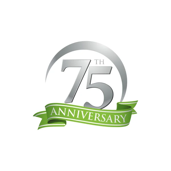 Bague 75e anniversaire logo ruban vert — Image vectorielle