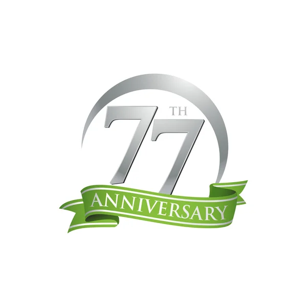 Bague 77e anniversaire logo ruban vert — Image vectorielle