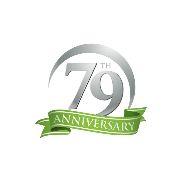 79 주년 기념 반지 로고 녹색 리본 — 스톡 벡터