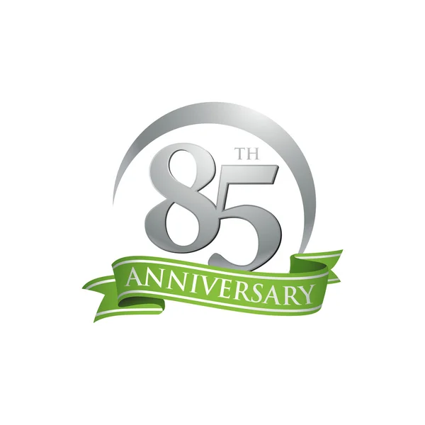 85 výročí prsten logo zelená stuha — Stockový vektor