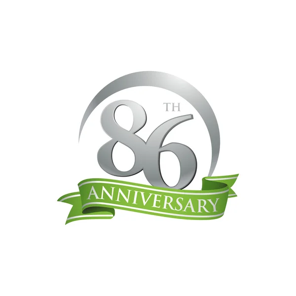 86 주년 기념 반지 로고 녹색 리본 — 스톡 벡터