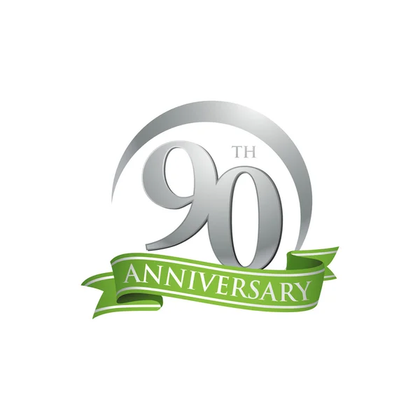 90 anniversario anello logo nastro verde — Vettoriale Stock