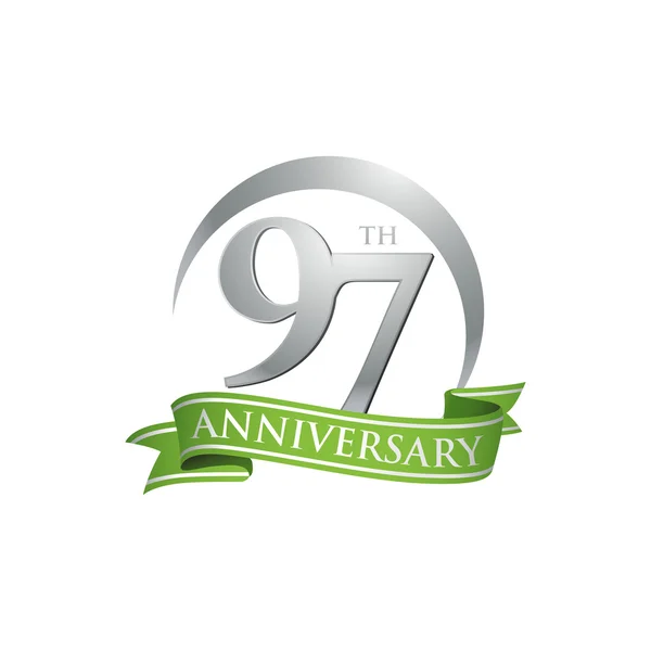 97: e årsdagen ring logotyp gröna band — Stock vektor
