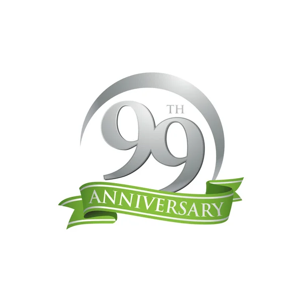 99e verjaardag ring logo groen lint — Stockvector