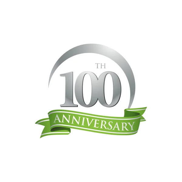 100. Jahrestag Ring Logo grüne Schleife — Stockvektor