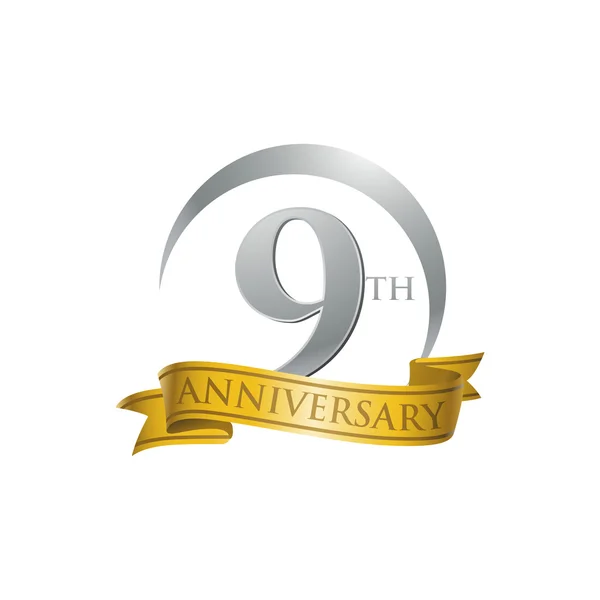 9e verjaardag ring logo goud lint — Stockvector
