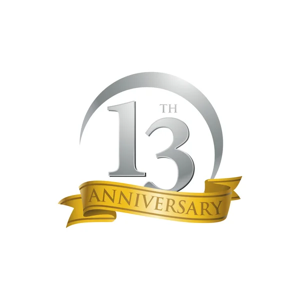 13 aniversario anillo logo cinta de oro — Vector de stock