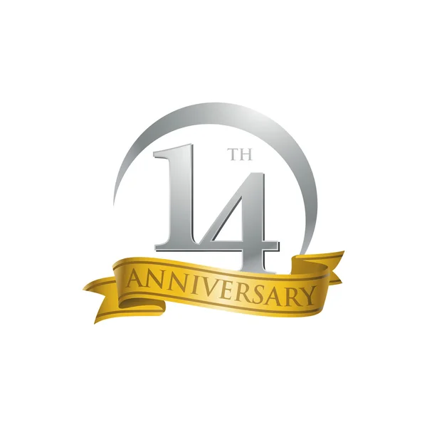 14º aniversario anillo logo cinta de oro — Vector de stock