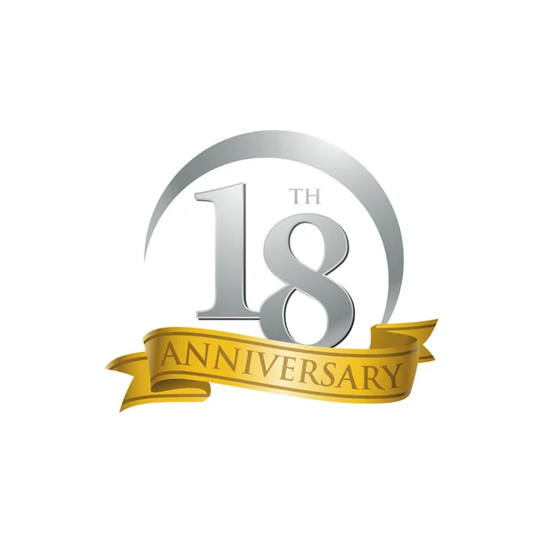 Anello 18 anniversario logo nastro d'oro — Vettoriale Stock