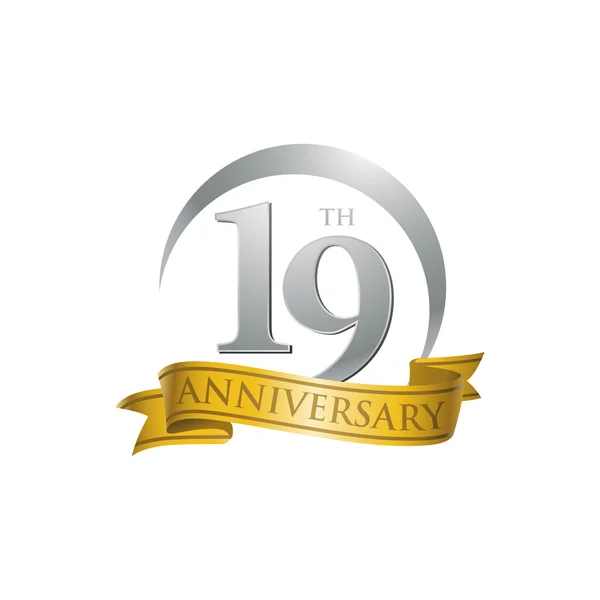 19 anniversario anello logo nastro d'oro — Vettoriale Stock