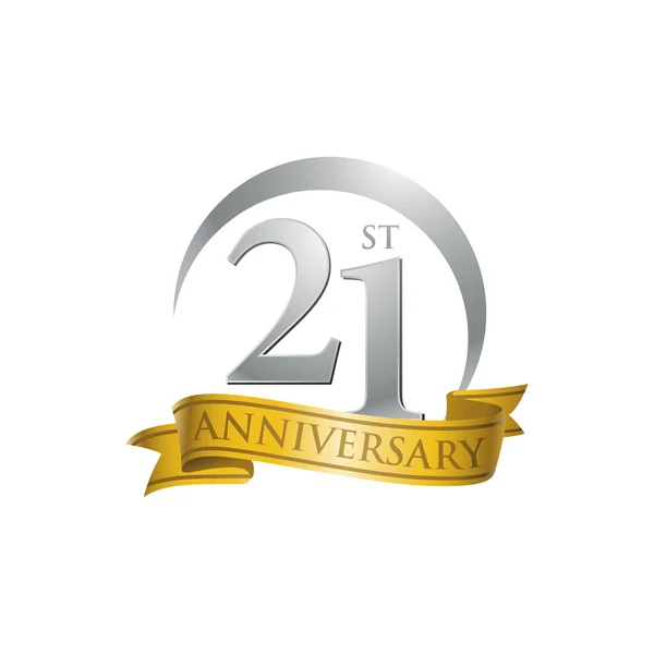 21 aniversario anillo logo cinta de oro — Archivo Imágenes Vectoriales