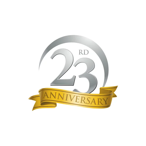 23rd anniversary ring logo gold ribbon — Stock Vector
