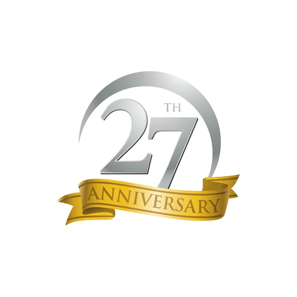 27 anniversario anello logo nastro d'oro — Vettoriale Stock