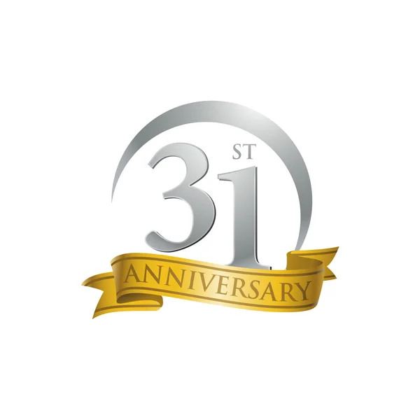 31e anniversaire bague logo ruban d'or — Image vectorielle