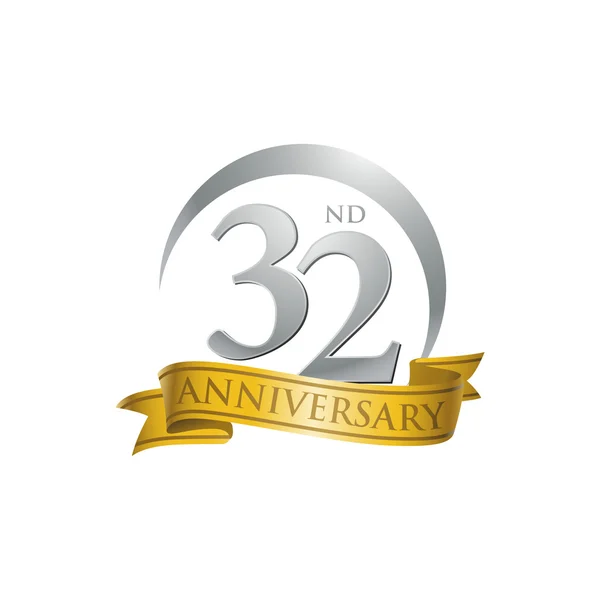 32 周年記念リング ロゴ ゴールド リボン — ストックベクタ
