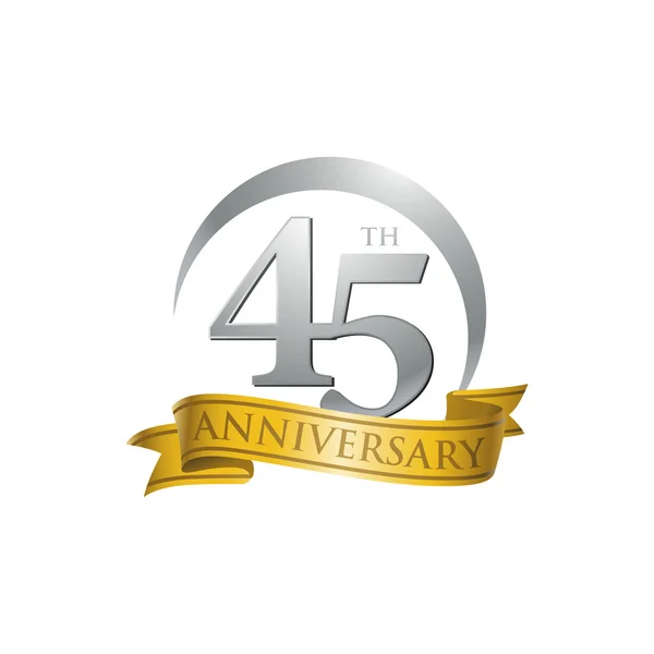 45 évforduló gyűrű logó arany szalag — Stock Vector