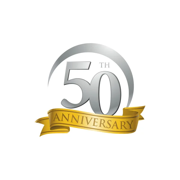 50 anniversario anello logo nastro d'oro — Vettoriale Stock