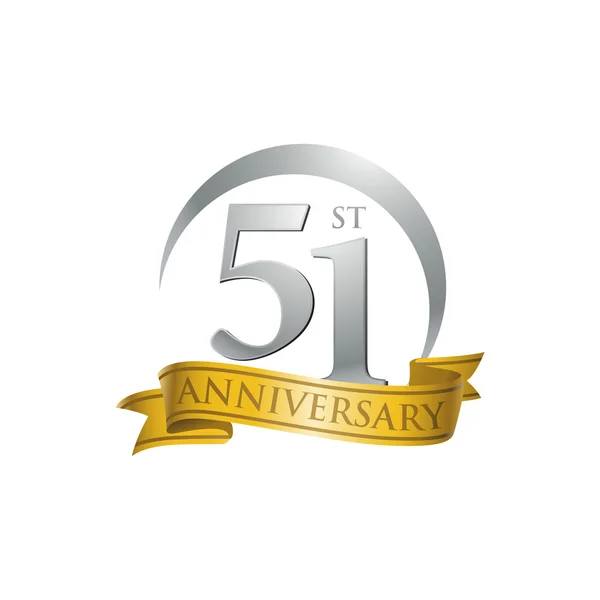 51 évforduló gyűrű logó arany szalag — Stock Vector