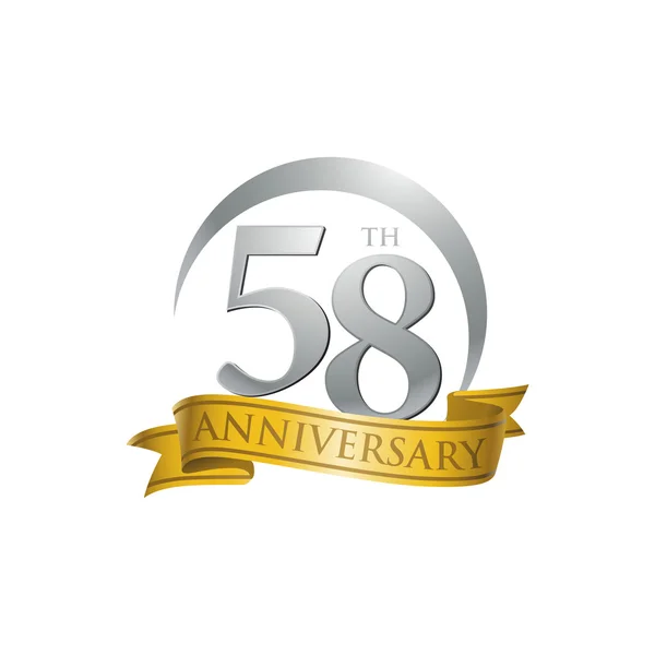 58. výročí prsten logo zlatá stuha — Stockový vektor