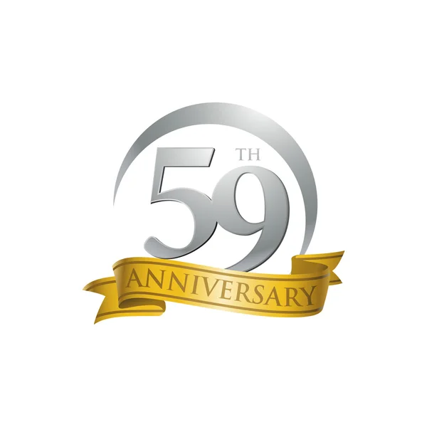 59 rocznica pierścień logo złota wstążka — Wektor stockowy