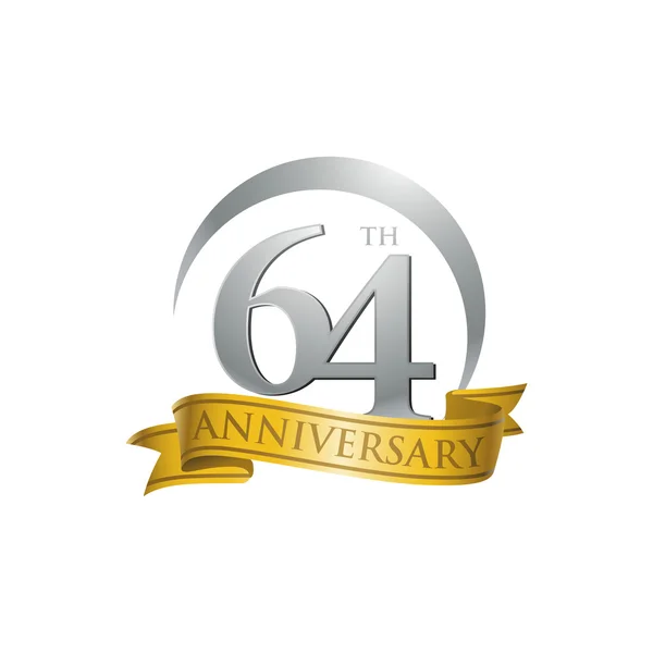 64th aniversário anel logotipo fita de ouro —  Vetores de Stock