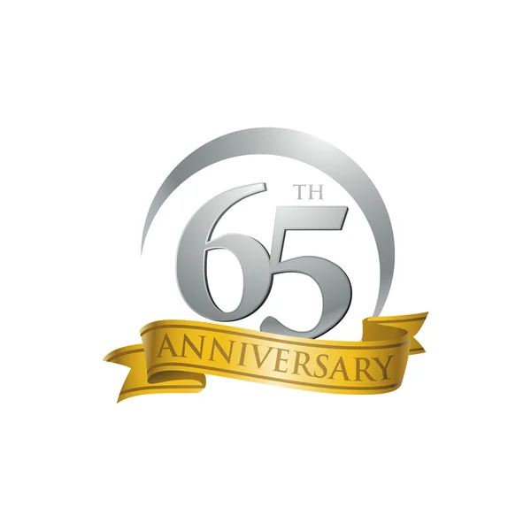 65e anniversaire bague logo ruban d'or — Image vectorielle