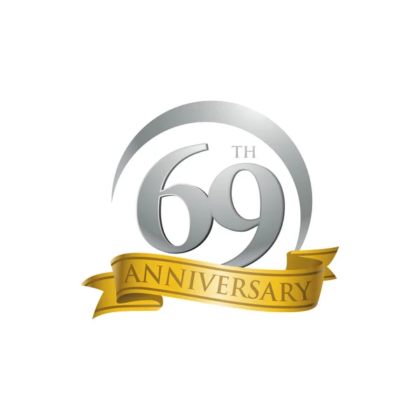 Ruban d'or logo bague 69e anniversaire — Image vectorielle