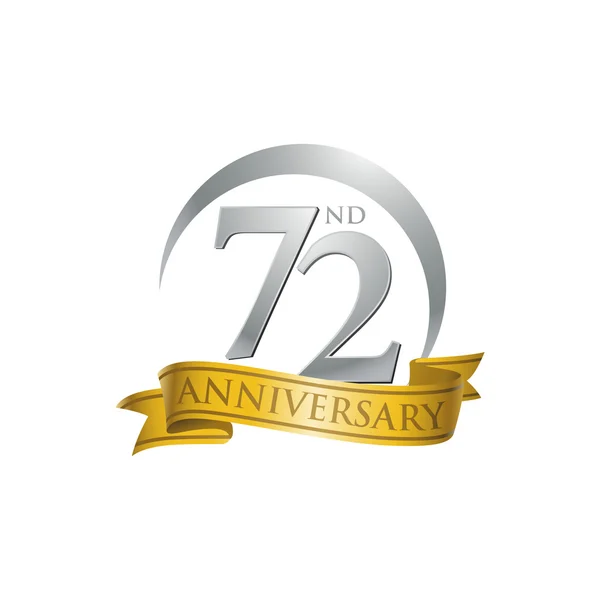 72η επέτειο δαχτυλίδι χρυσό λογότυπο κορδέλα — Διανυσματικό Αρχείο