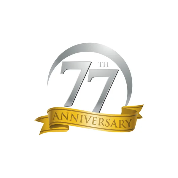 77 výročí prsten logo zlatá stuha — Stockový vektor