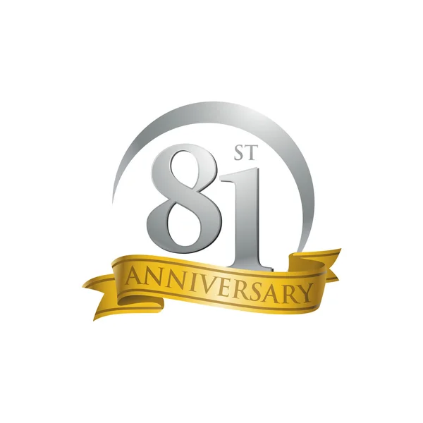 81st aniversário anel logotipo fita de ouro —  Vetores de Stock